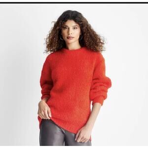Future Collective Crewneck Relaxed Teddy Sweater Red Women’s Medium NWT
